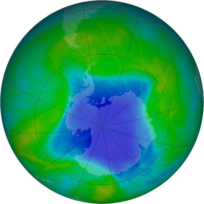 Antarctic ozone map for 09 December 2010